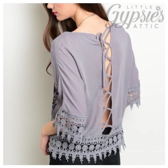 Little Grey Cottagecore Crochet and Lace Top - Picture 7 of 8